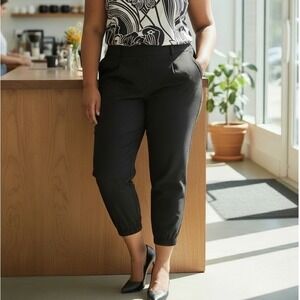 ANN TAYLOR LOFT Black Polyester Jogger Pants‎ Elastic Cuff Tailored Fit Size 14